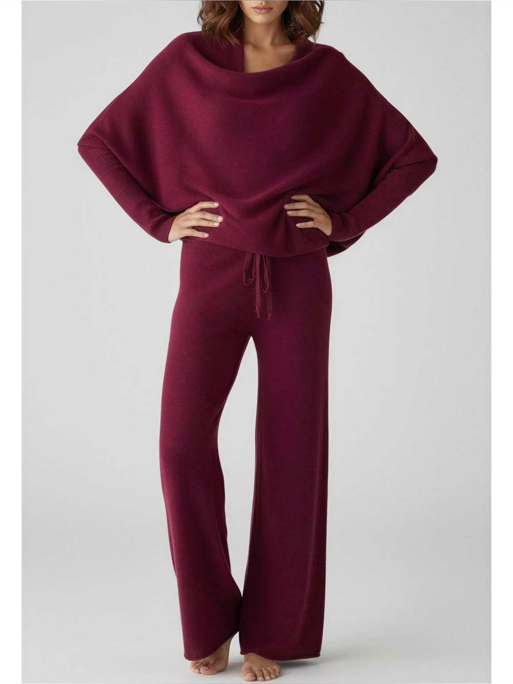 JAKI LONDON Relaxed Soft Knit Pants, Burgundy, S/M